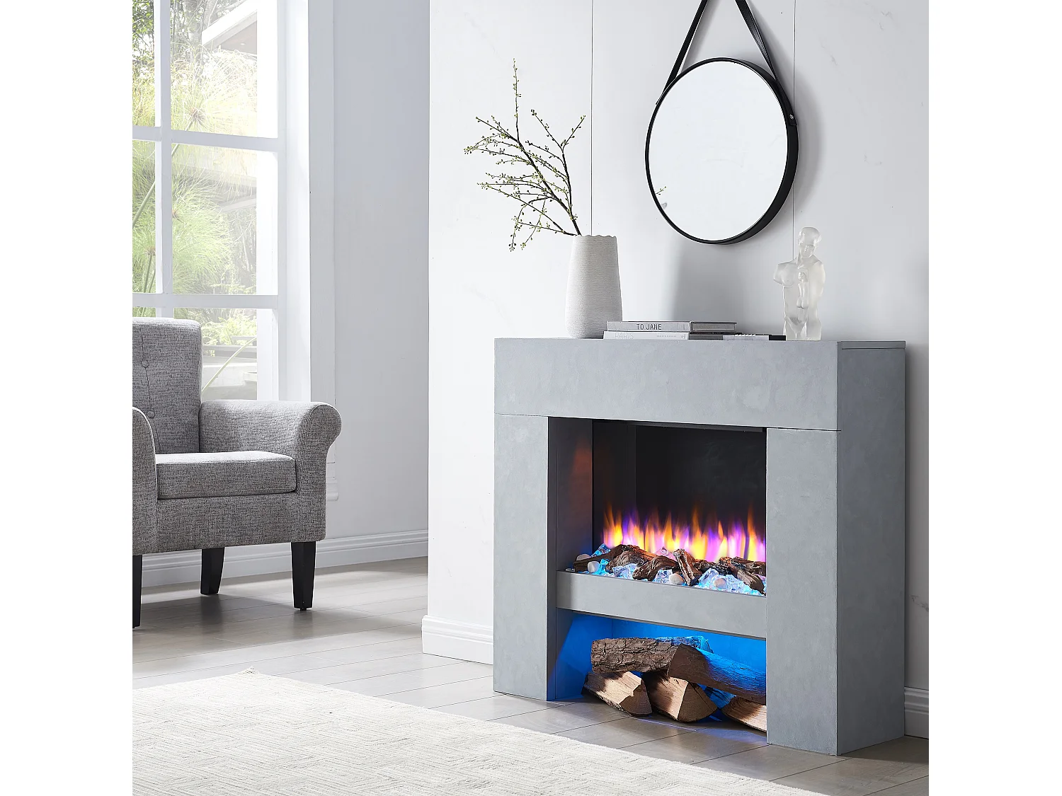 Lareira elétrica BALDERIA Naran - Lareira de chão - cinzento betão