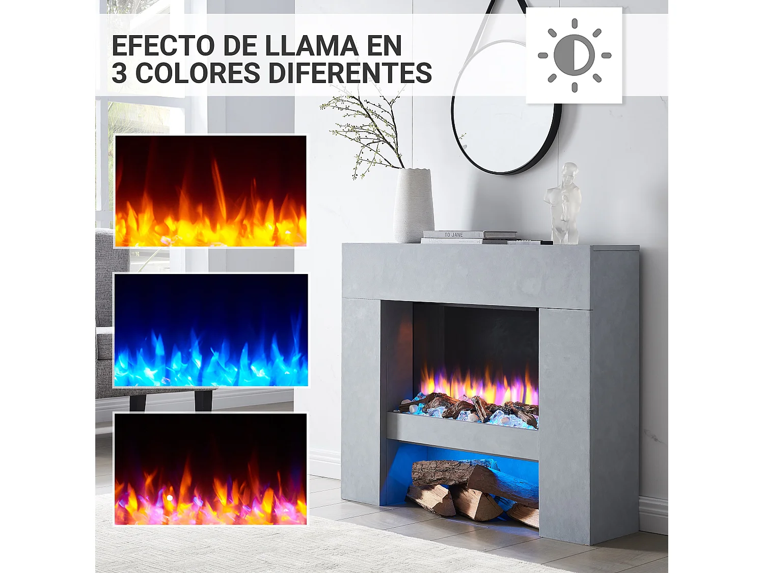 Lareira elétrica BALDERIA Naran - Lareira de chão - cinzento betão