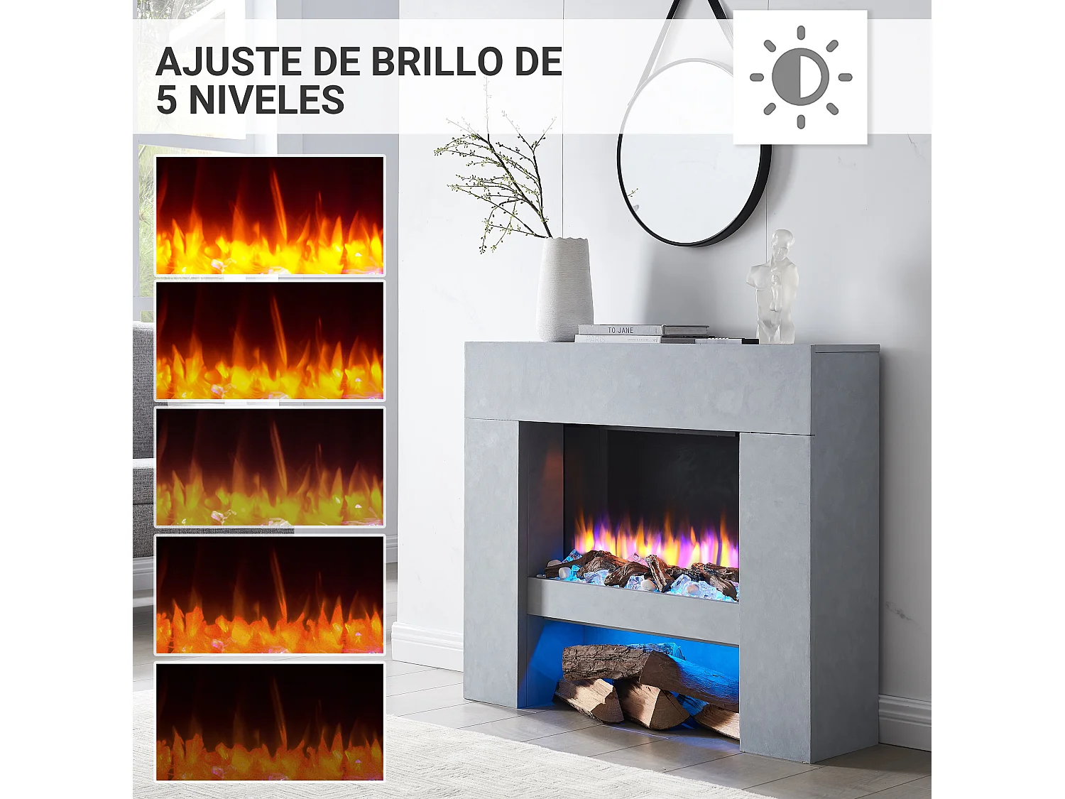 Lareira elétrica BALDERIA Naran - Lareira de chão - cinzento betão
