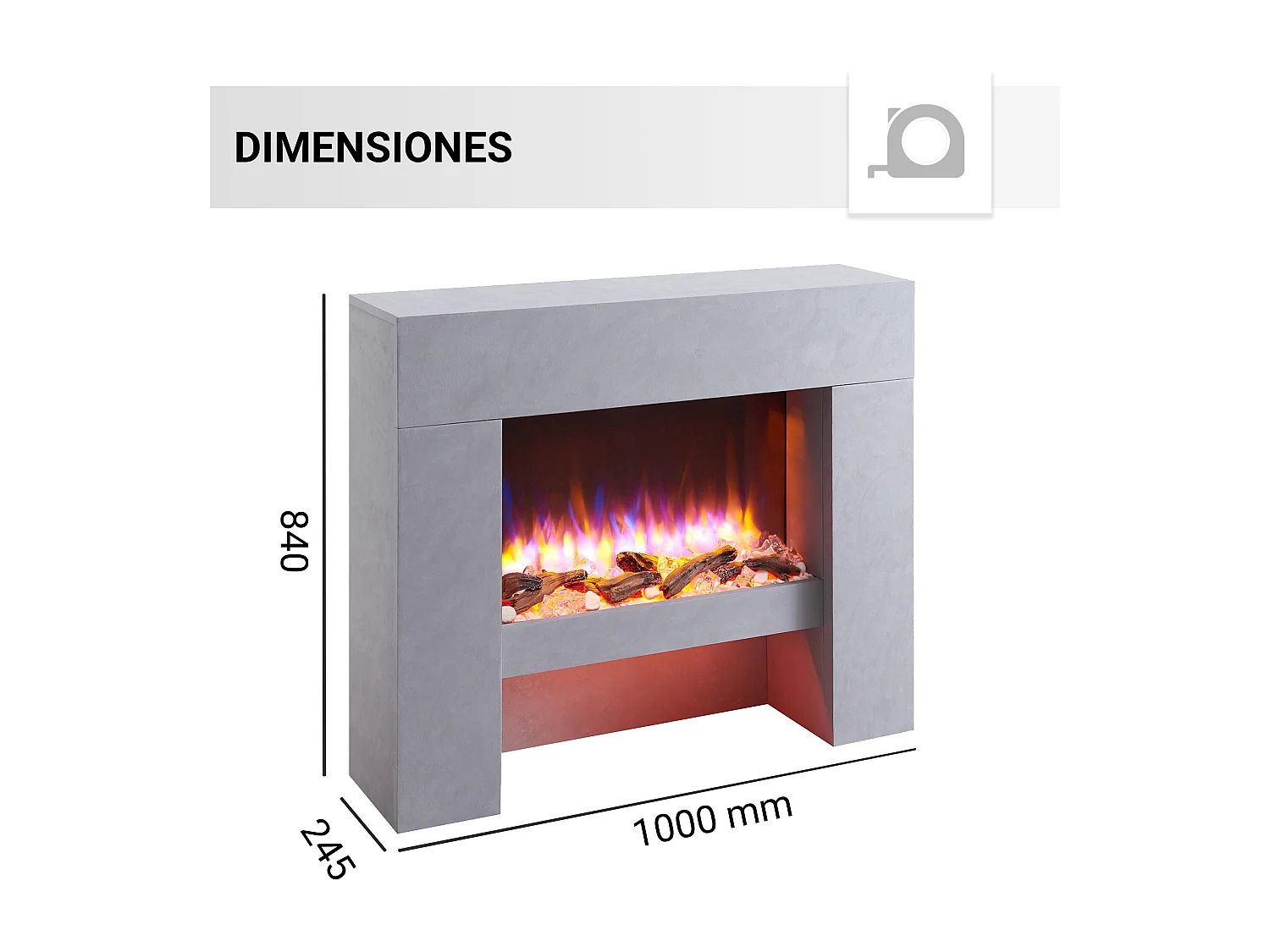 Lareira elétrica BALDERIA Naran - Lareira de chão - cinzento betão