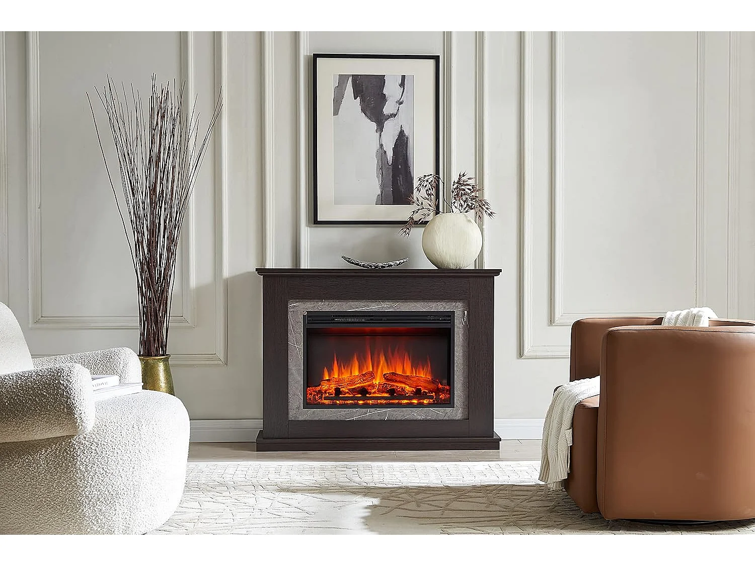 Cheminée électrique BALDERIA Alexios - Cheminée sur pied avec chauffage -  Chêne foncé
