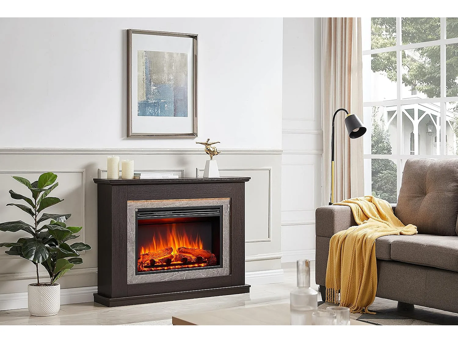 Cheminée électrique BALDERIA Alexios - Cheminée sur pied avec chauffage -  Chêne foncé