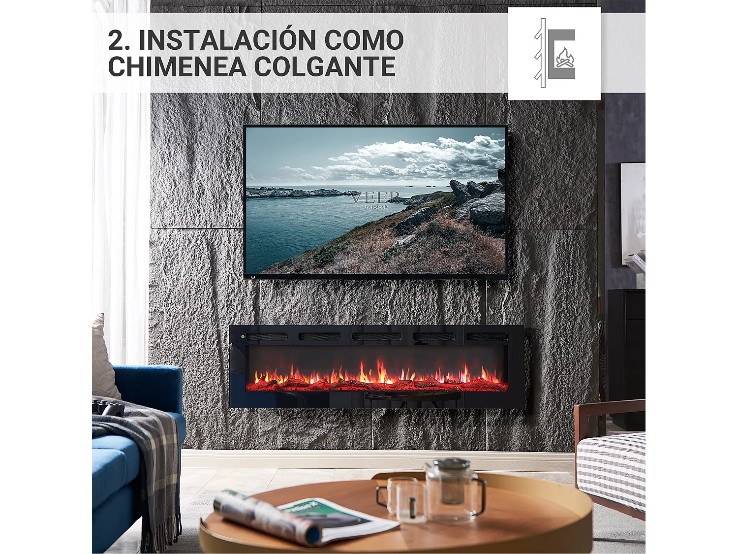 Cheminée électrique BALDERIA Leif 60 - 2 en 1 - noir