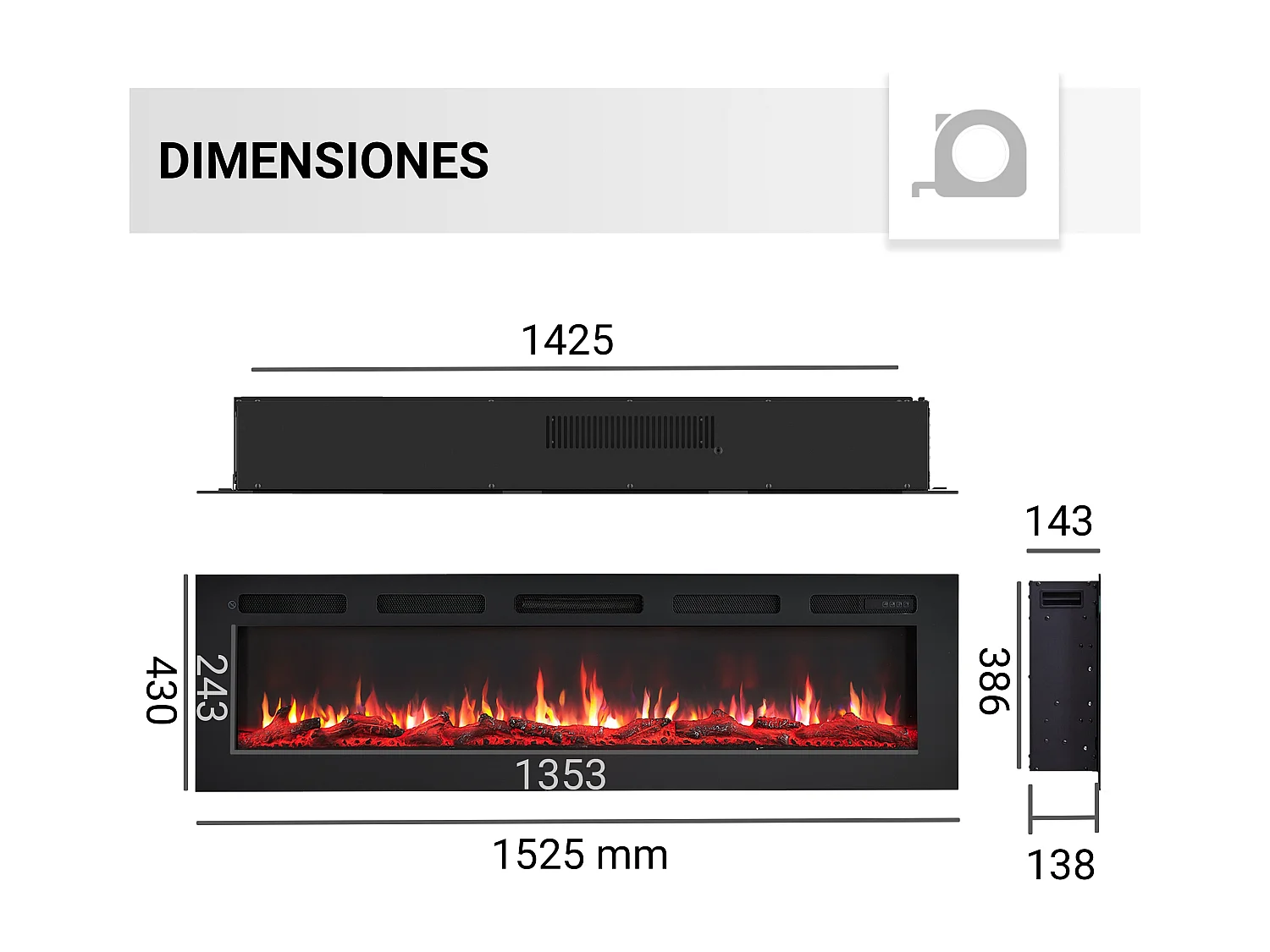 Cheminée électrique BALDERIA Leif 60 - 2 en 1 - noir