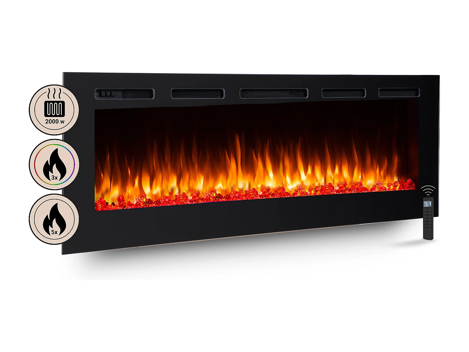 Cheminée électrique BALDERIA Fiamma 68 - Cheminée encastrable, chauffage 2000 W - Noir