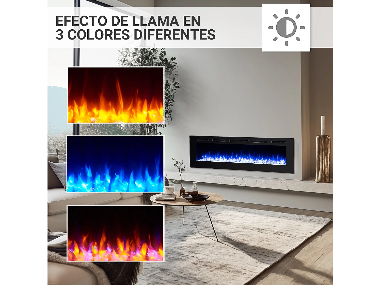 Cheminée électrique BALDERIA Fiamma 68 - Cheminée encastrable, chauffage 2000 W - Noir