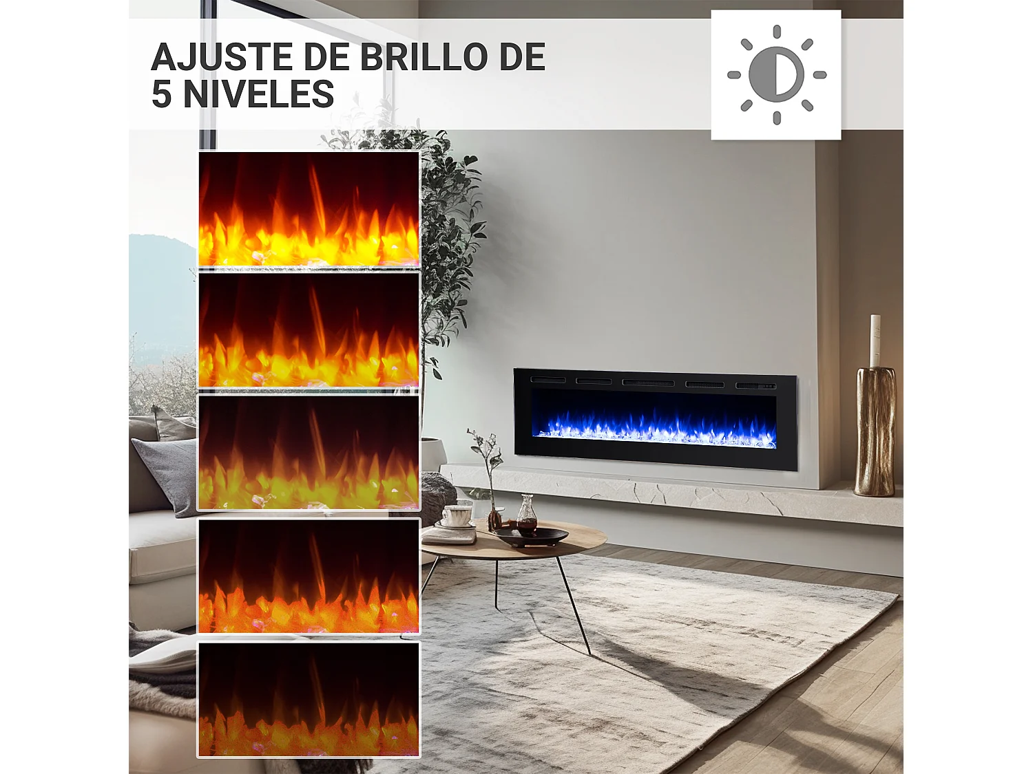 Cheminée électrique BALDERIA Fiamma 68 - Cheminée encastrable, chauffage 2000 W - Noir