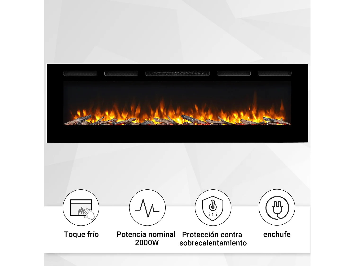 Cheminée électrique BALDERIA Fiamma 68 - Cheminée encastrable, chauffage 2000 W - Noir