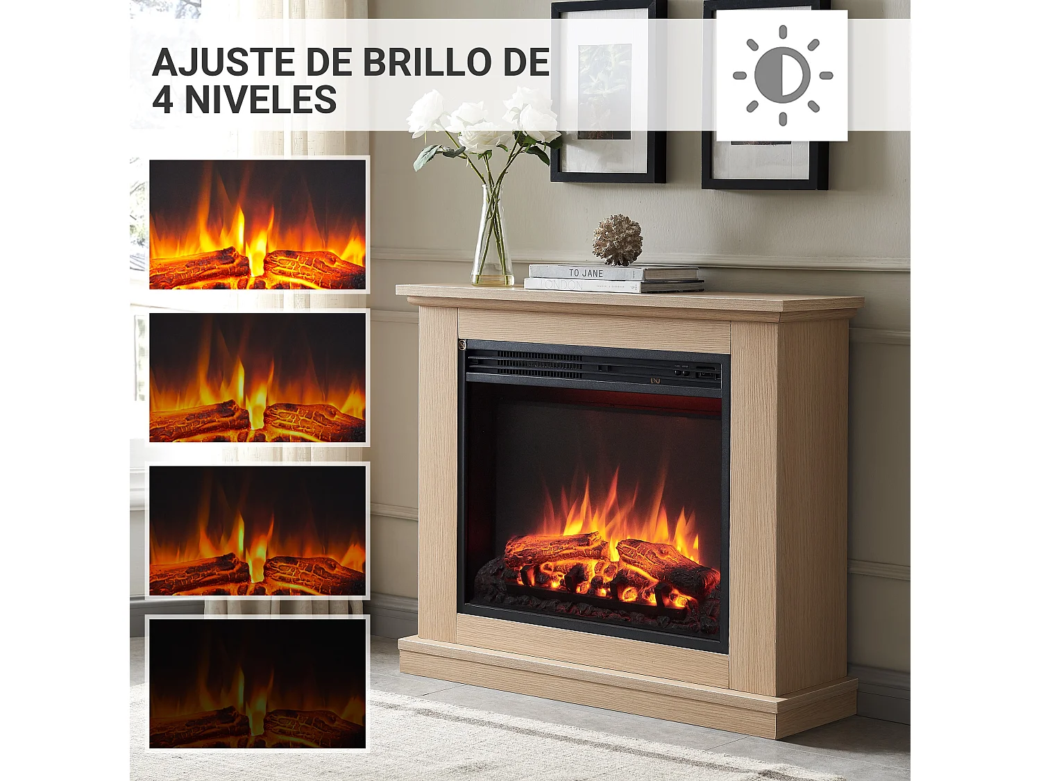 Cheminée électrique BALDERIA Phanos - Cheminée sur pied - Chêne clair