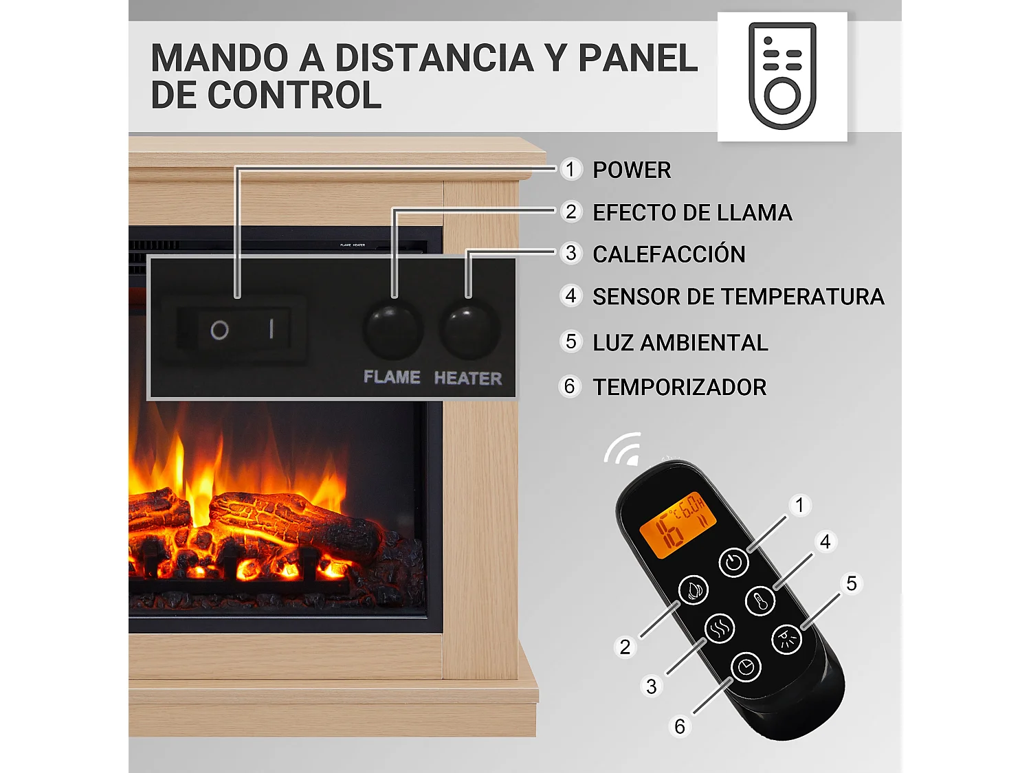 Cheminée électrique BALDERIA Phanos - Cheminée sur pied - Chêne clair