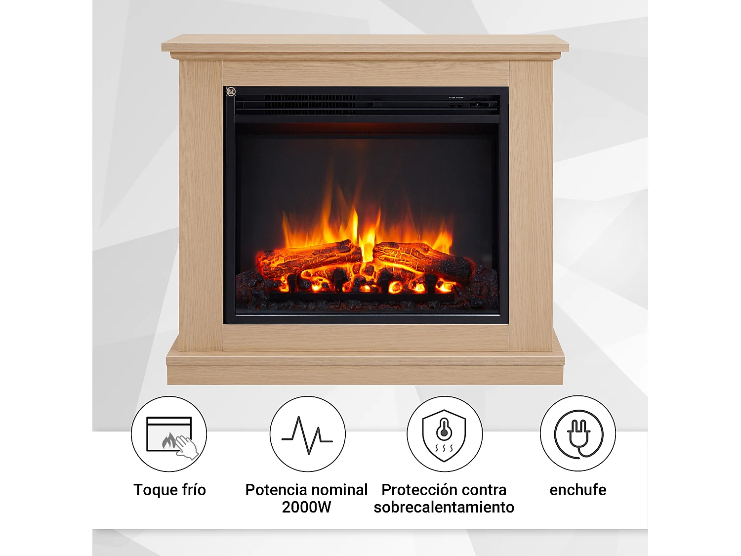 Cheminée électrique BALDERIA Phanos - Cheminée sur pied - Chêne clair