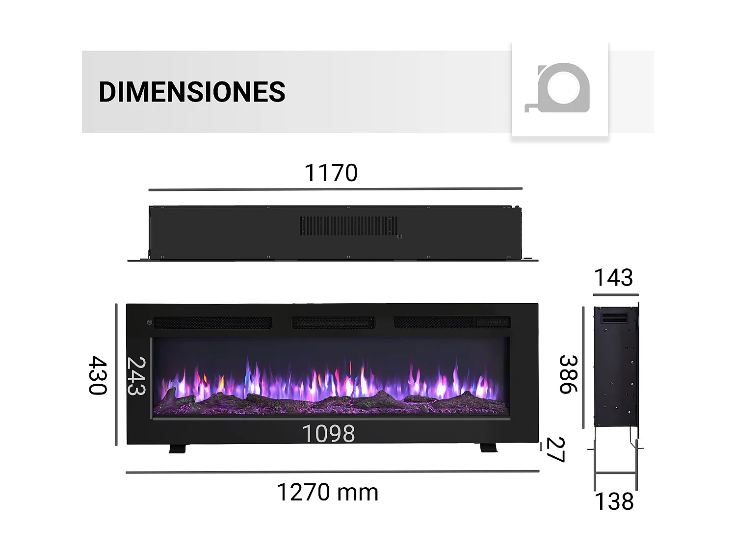 Cheminée électrique BALDERIA Leif 50 - 3 en 1 - noir