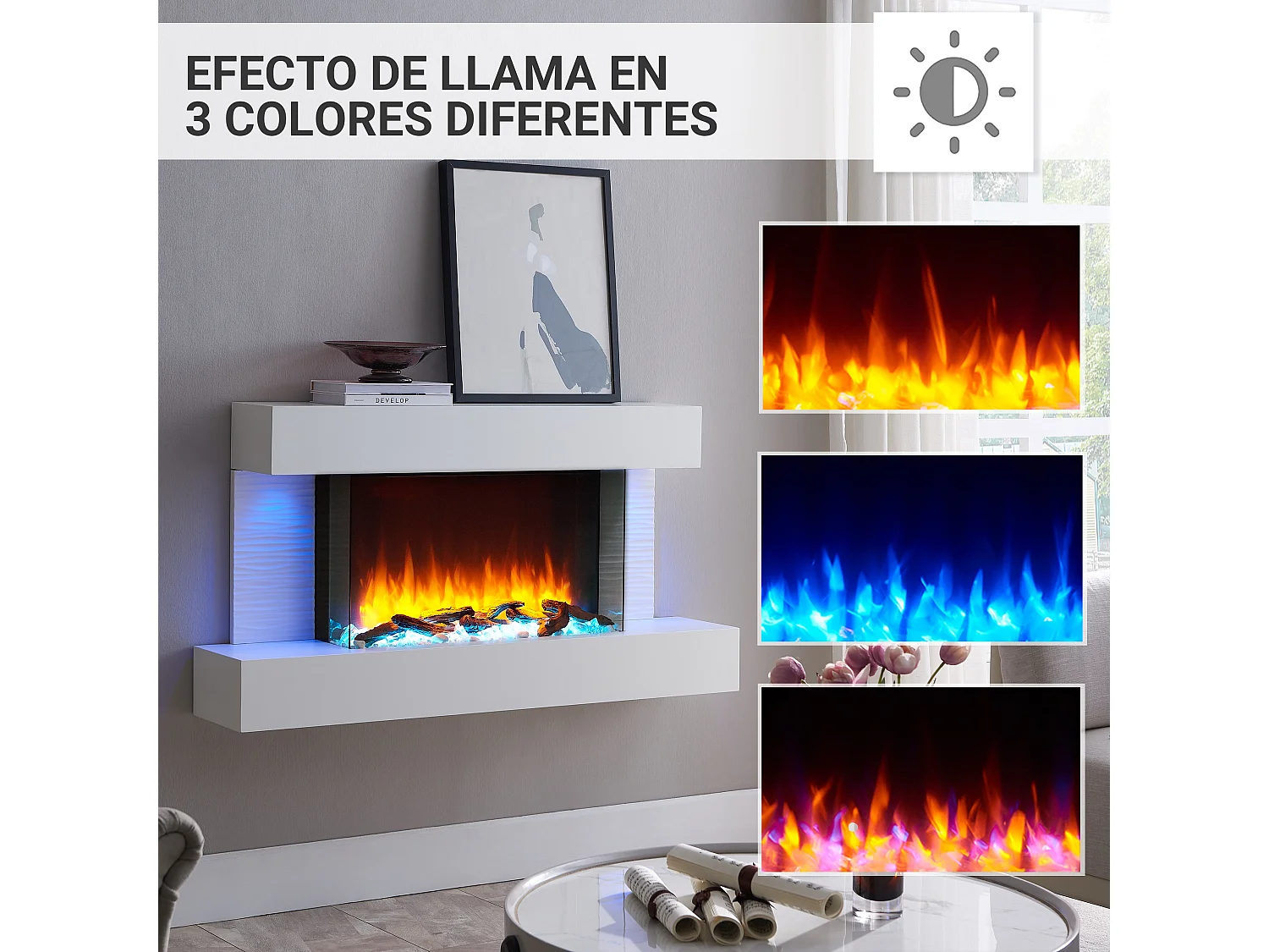 Lareira elétrica BALDERIA Aieda - Lareira de pé, aquecimento 2000 W - Branco