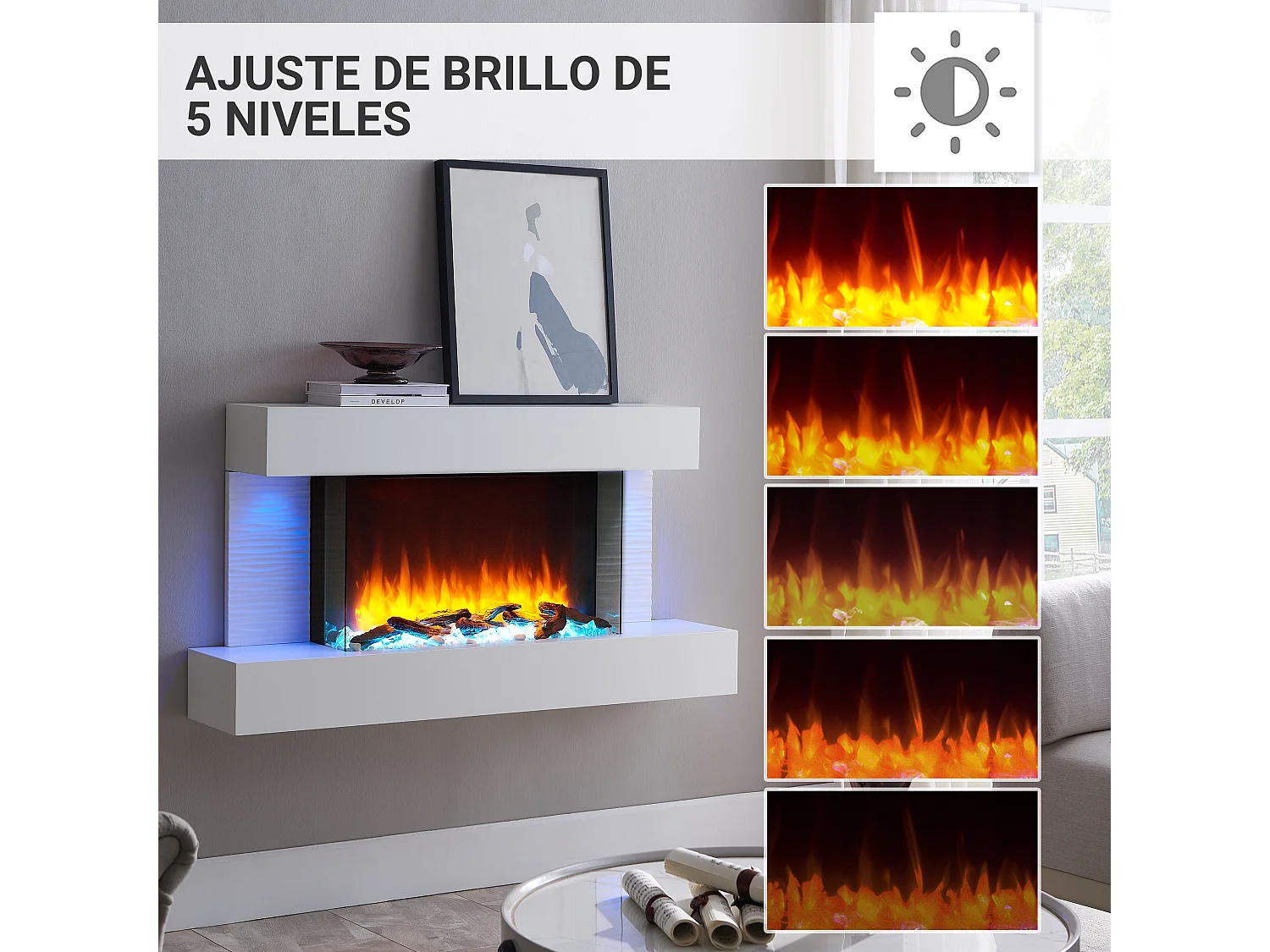 Lareira elétrica BALDERIA Aieda - Lareira de pé, aquecimento 2000 W - Branco