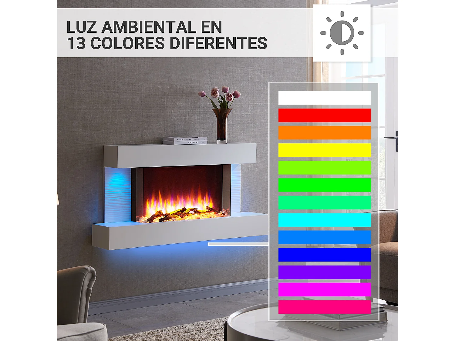 Lareira elétrica BALDERIA Aieda - Lareira de pé, aquecimento 2000 W - Branco