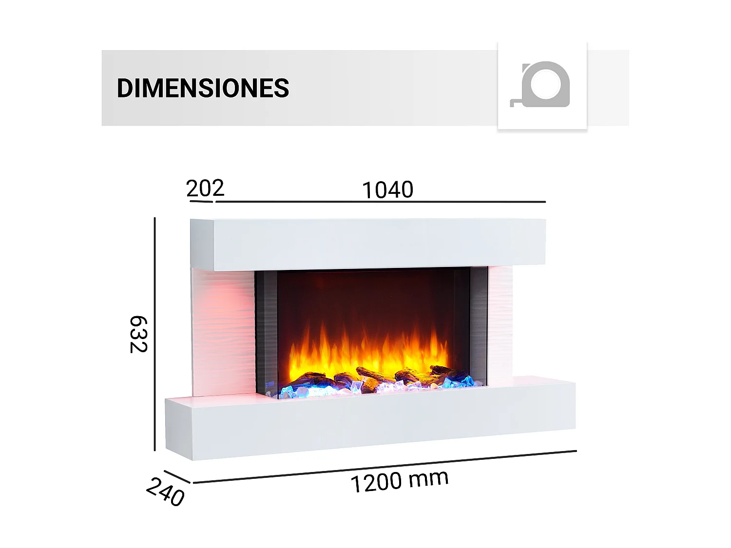 Lareira elétrica BALDERIA Aieda - Lareira de pé, aquecimento 2000 W - Branco