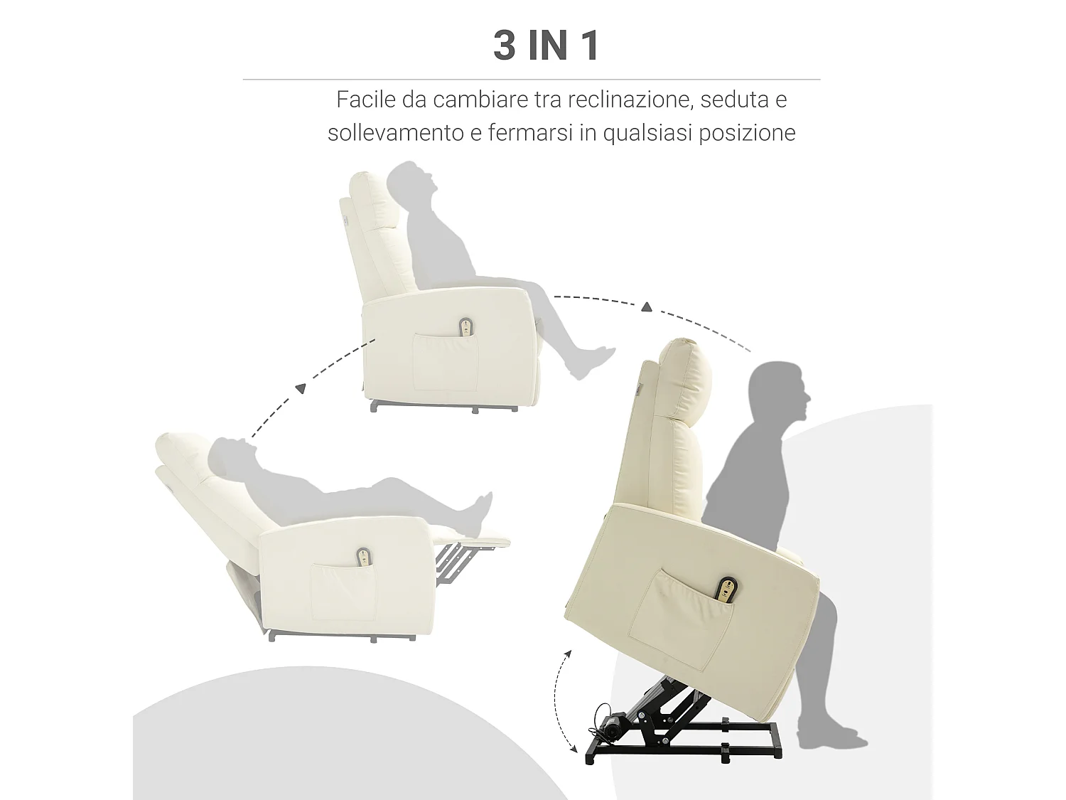 Poltrona in similpelle alzapersona reclinabile con telecomando