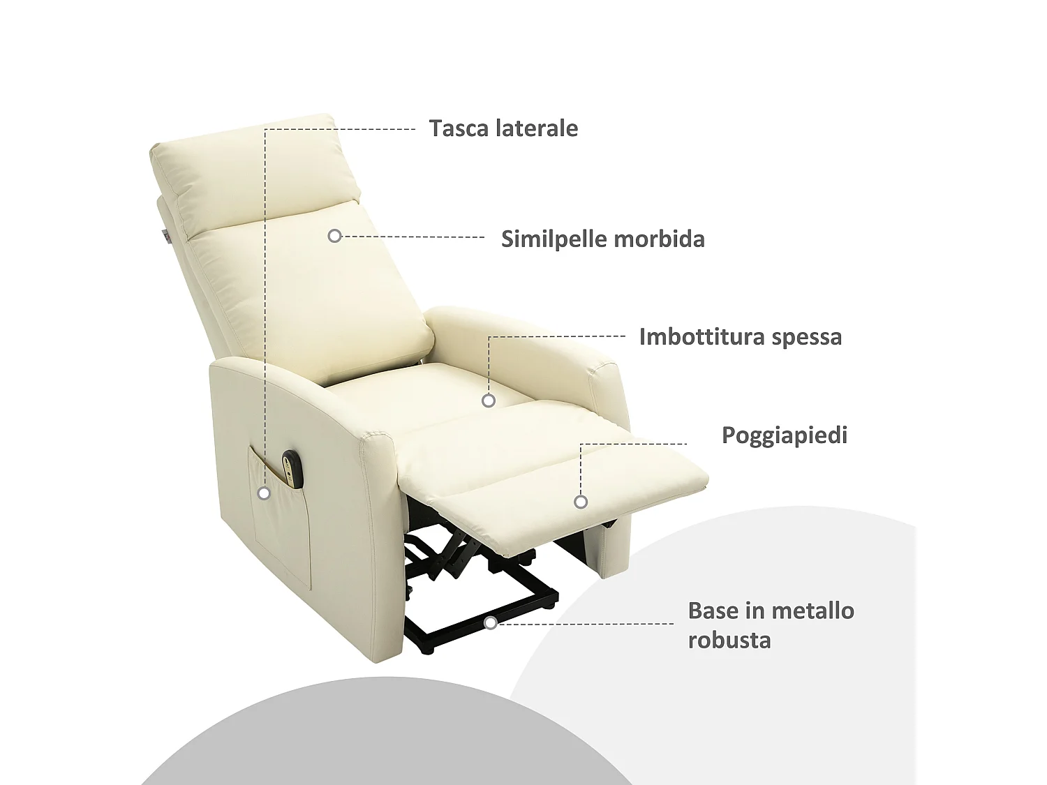 Poltrona in similpelle alzapersona reclinabile con telecomando