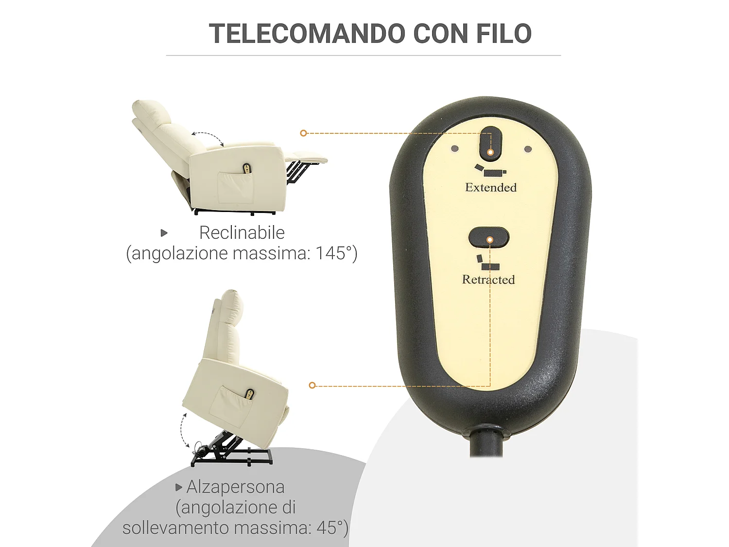 Poltrona in similpelle alzapersona reclinabile con telecomando