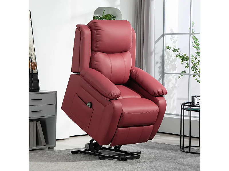 Poltrona alzapersona con poggiapiedi e telecomando rosso