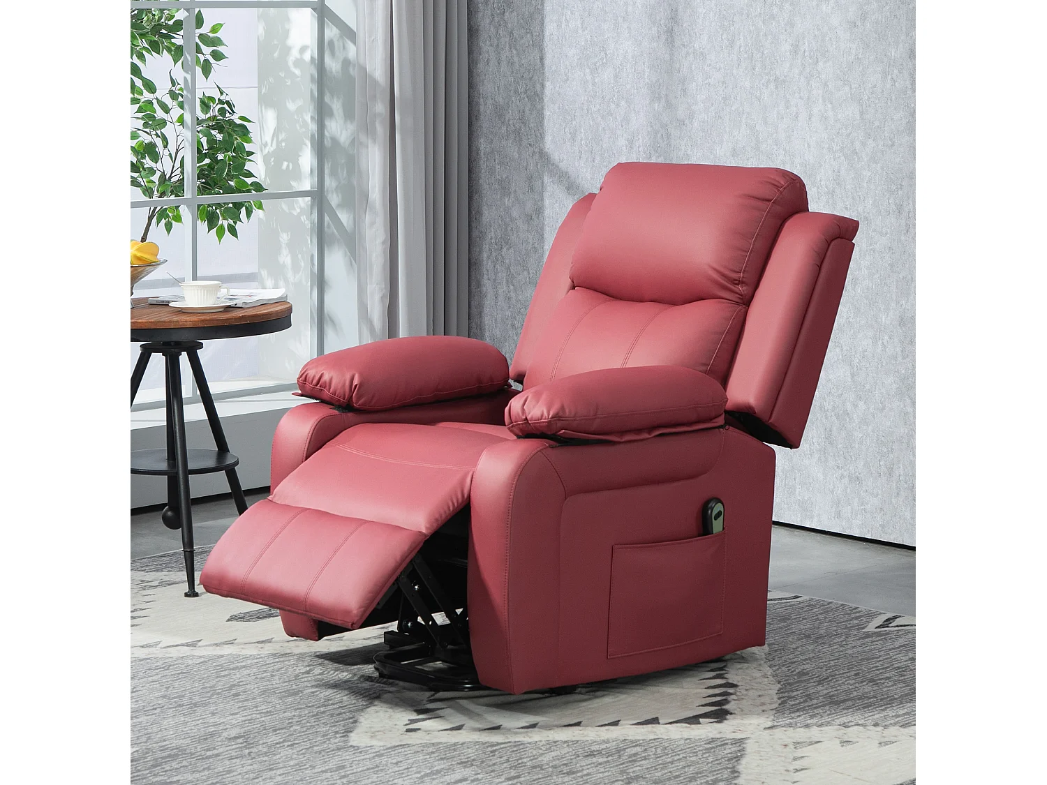 Poltrona alzapersona con poggiapiedi e telecomando rosso