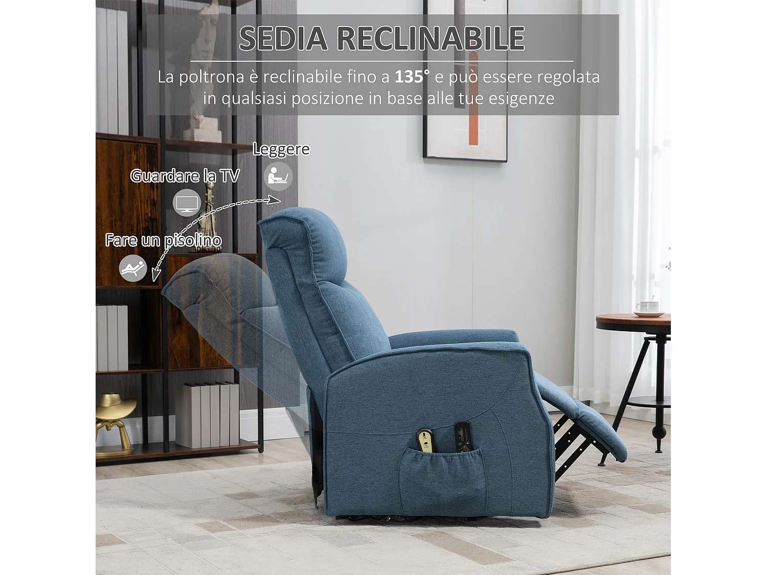 Poltrona relax alzapersona reclinabile con 8 punti massaggio