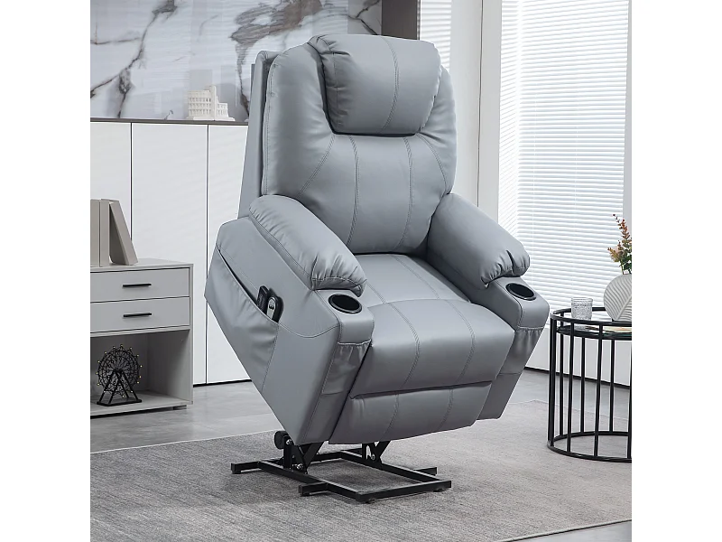 Poltrona reclinabile alzapersona massaggiante con telecomando grigio