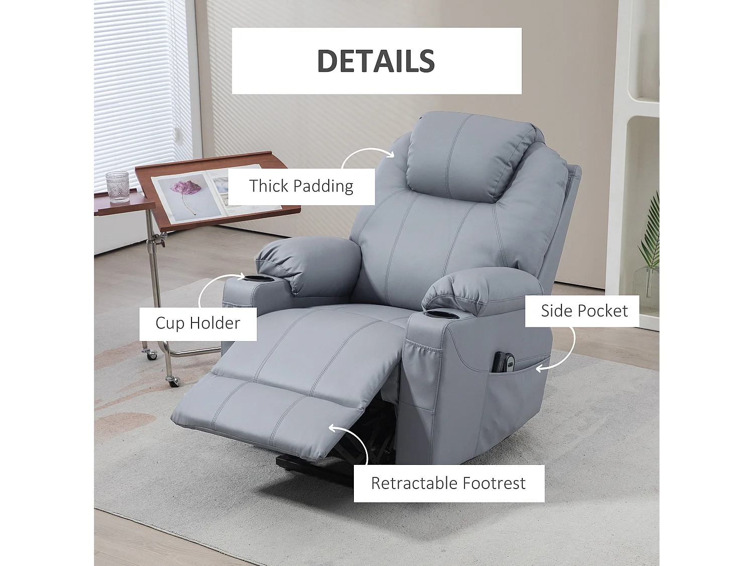 Poltrona reclinabile alzapersona massaggiante con telecomando grigio