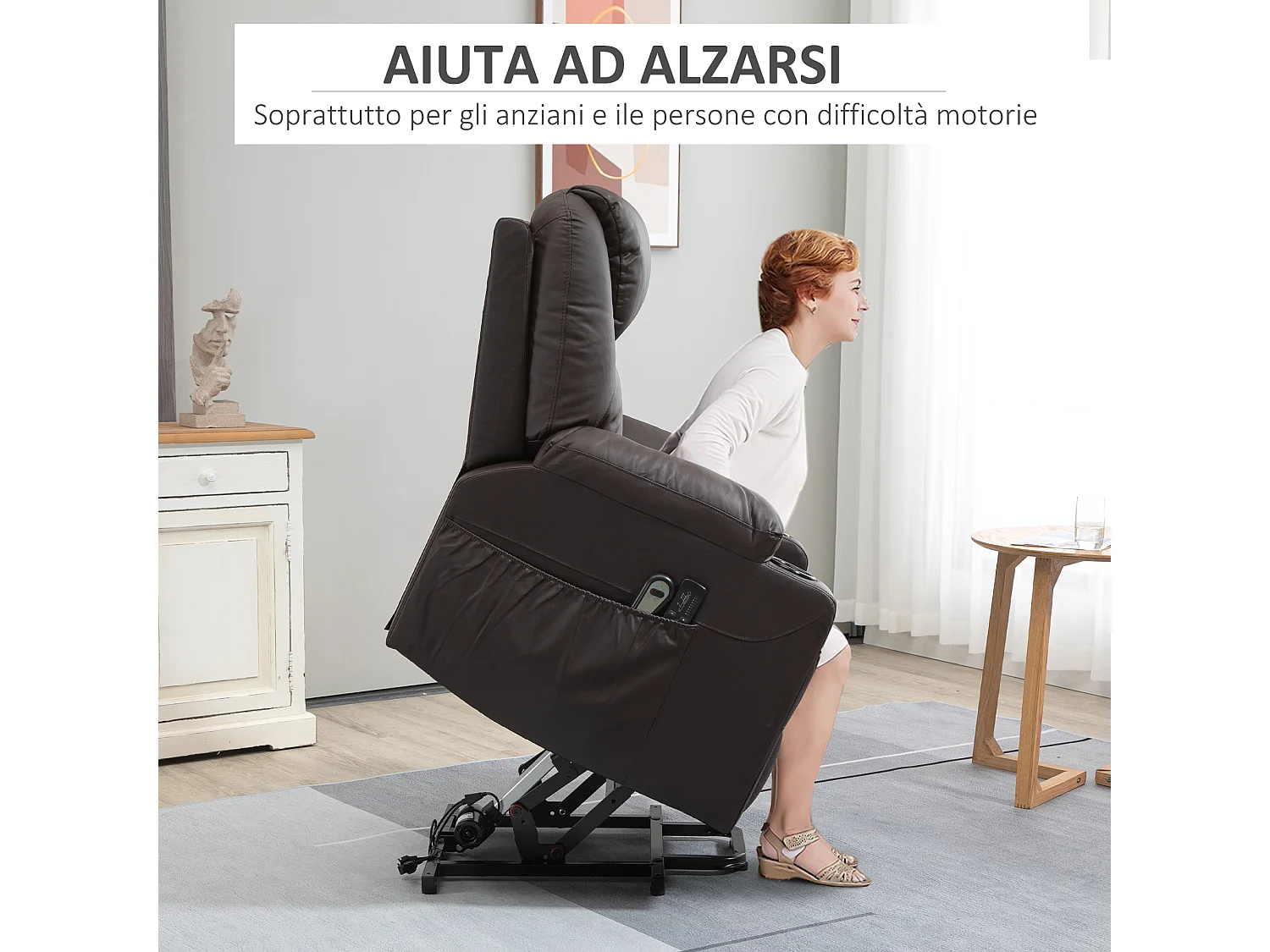 Poltrona reclinabile alzapersona con telecomando portabicchieri