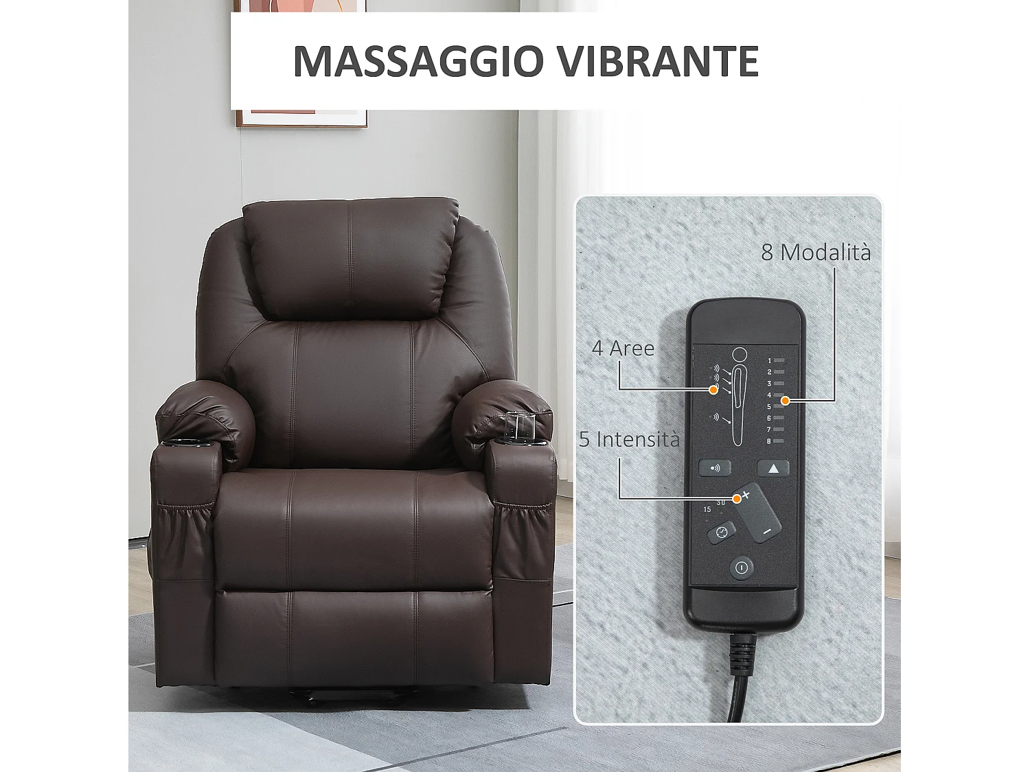 Poltrona reclinabile alzapersona con telecomando portabicchieri