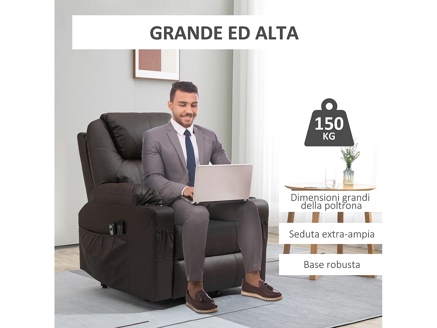Poltrona reclinabile alzapersona con telecomando portabicchieri