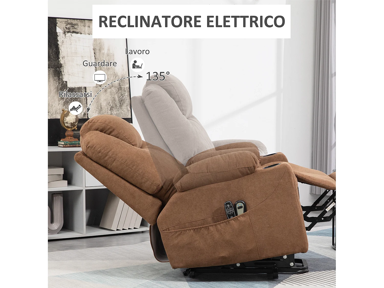 Poltrona alzapersona reclinabile a 8 Punti massaggianti color caffè
