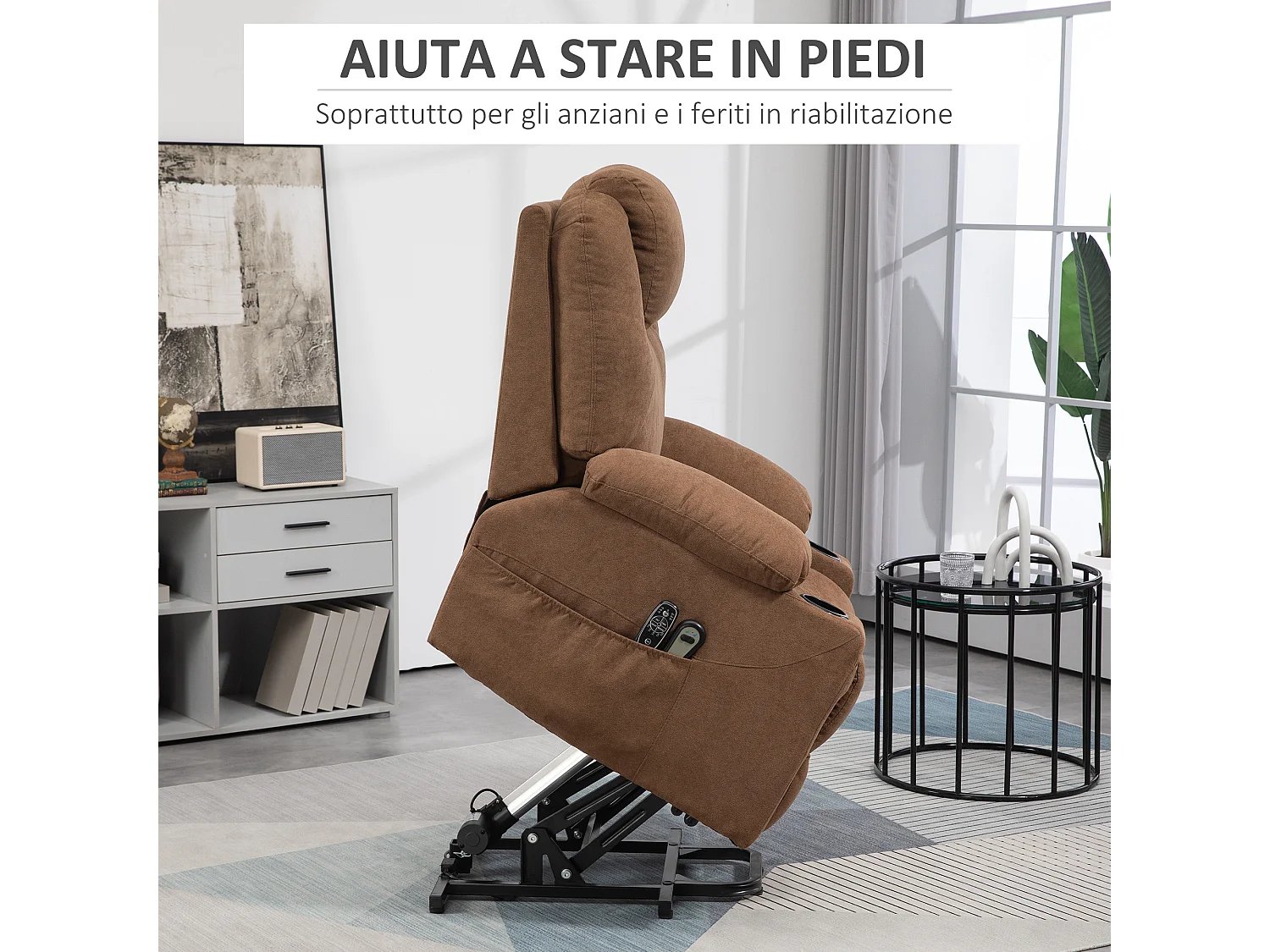 Poltrona alzapersona reclinabile a 8 Punti massaggianti color caffè