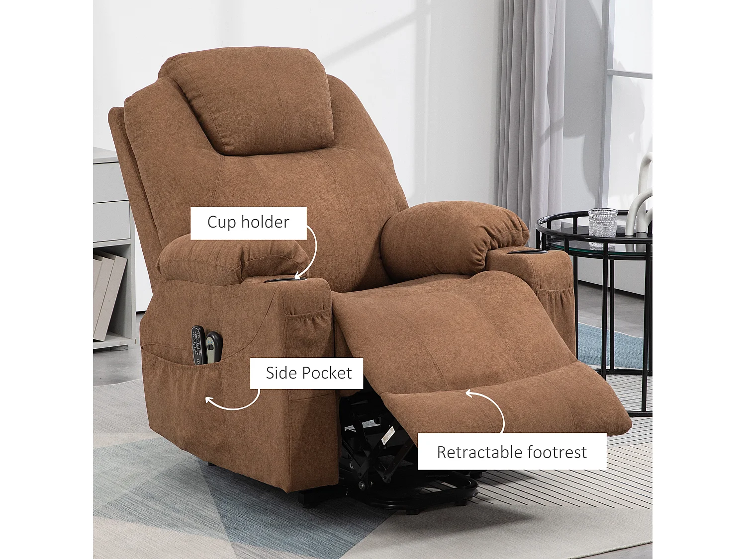 Poltrona alzapersona reclinabile a 8 Punti massaggianti color caffè
