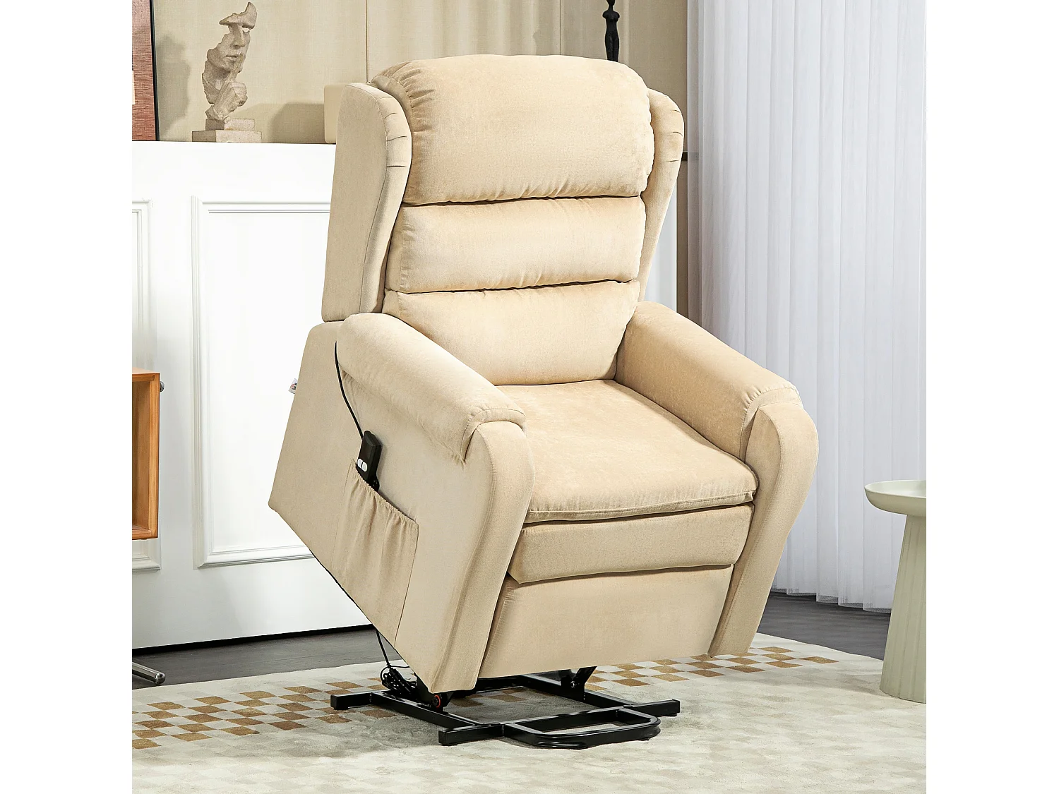 Poltrona alzapersona reclinabile a 160° con poggiapiedi bianco crema