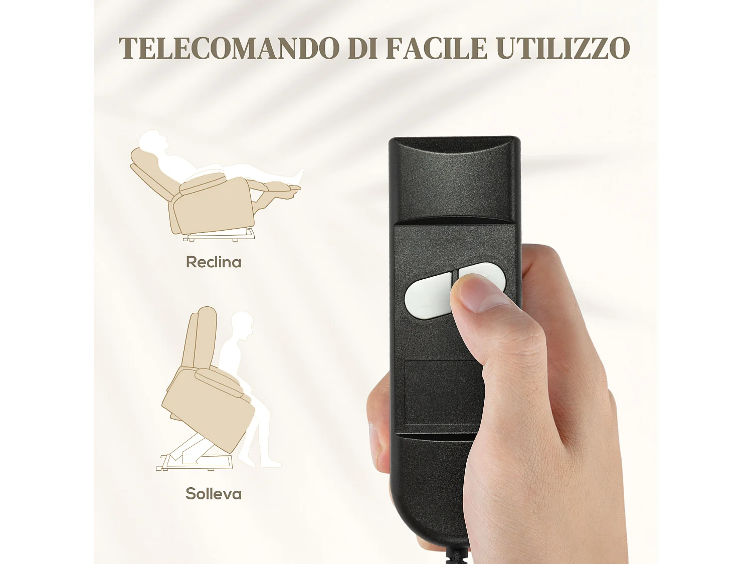 Poltrona alzapersona reclinabile a 160° con poggiapiedi bianco crema