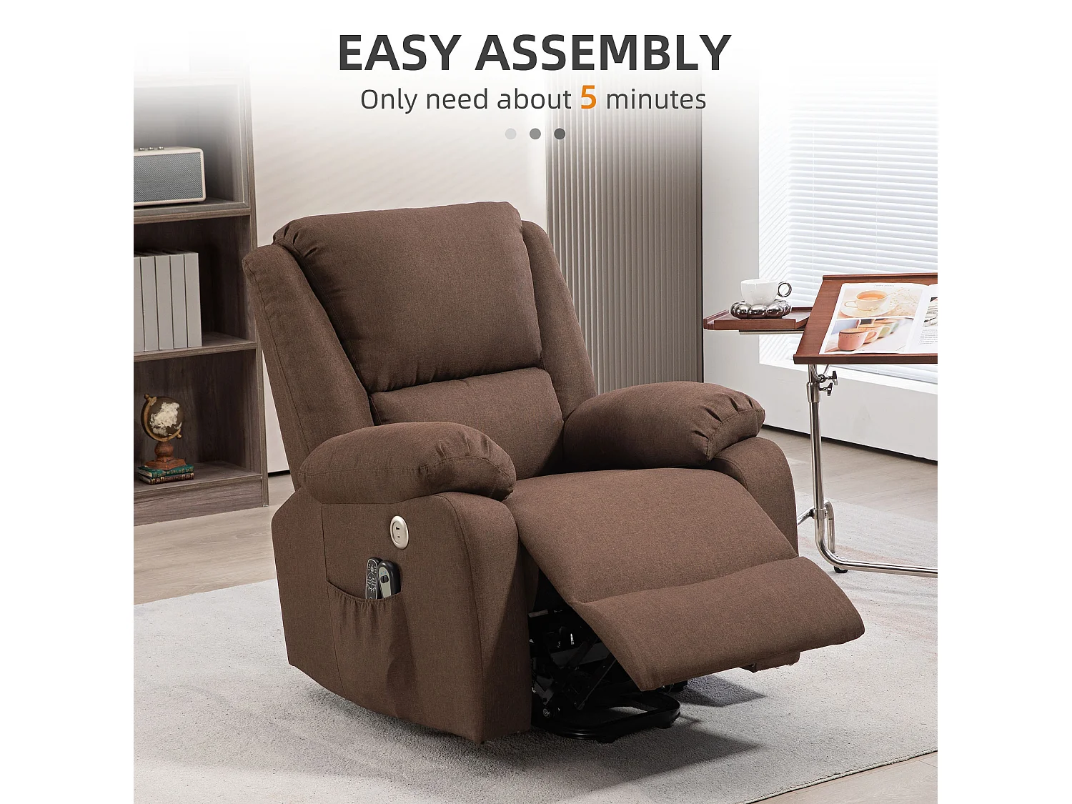 Poltrona alzapersona reclinabile con poggiapiedi color caffè