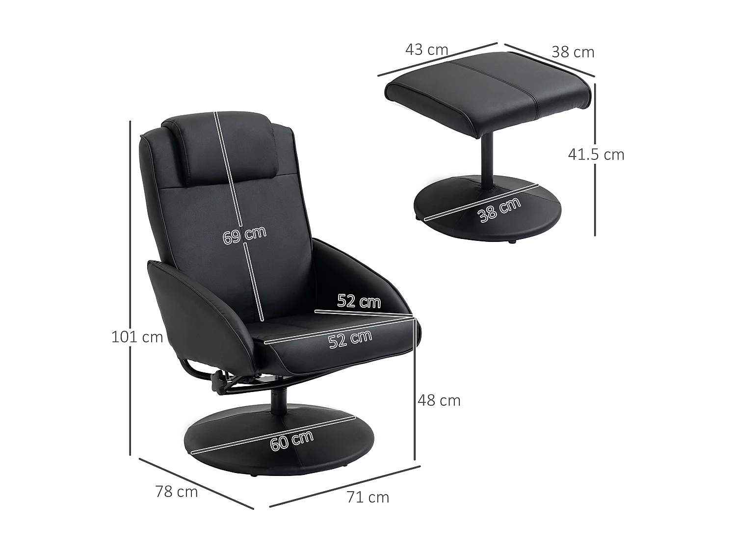 Poltrona relax reclinabile con pouf poggiapiedi in finta pelle