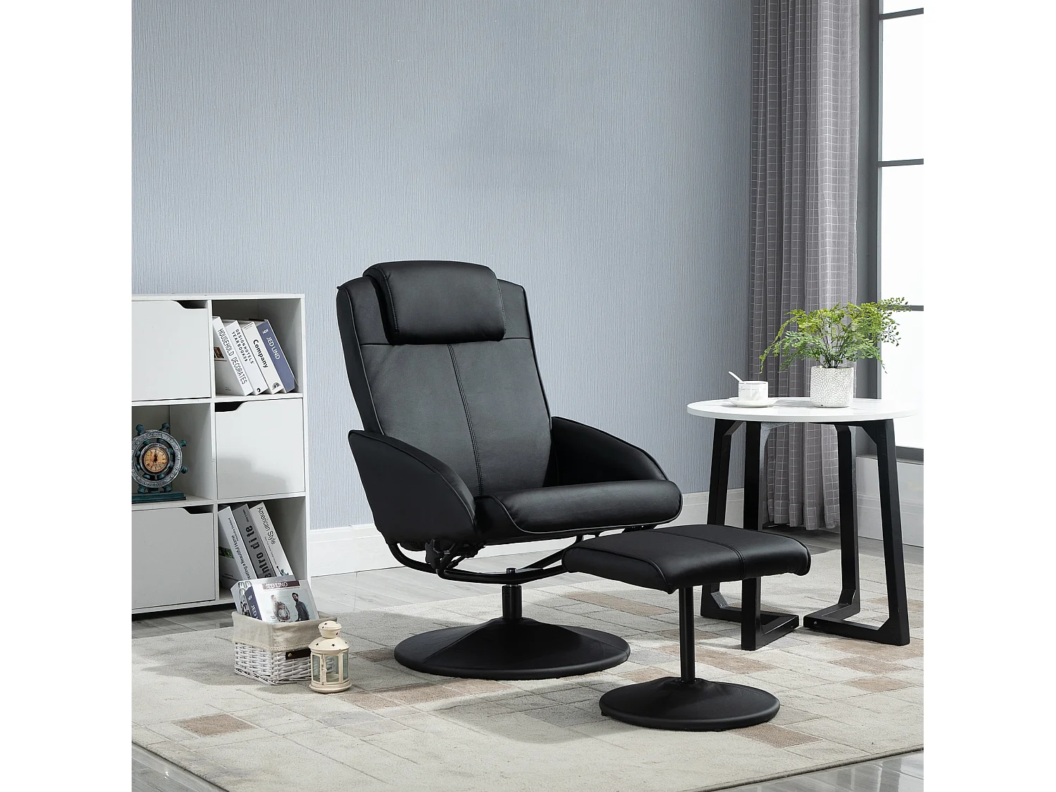 Poltrona relax reclinabile con pouf poggiapiedi in finta pelle