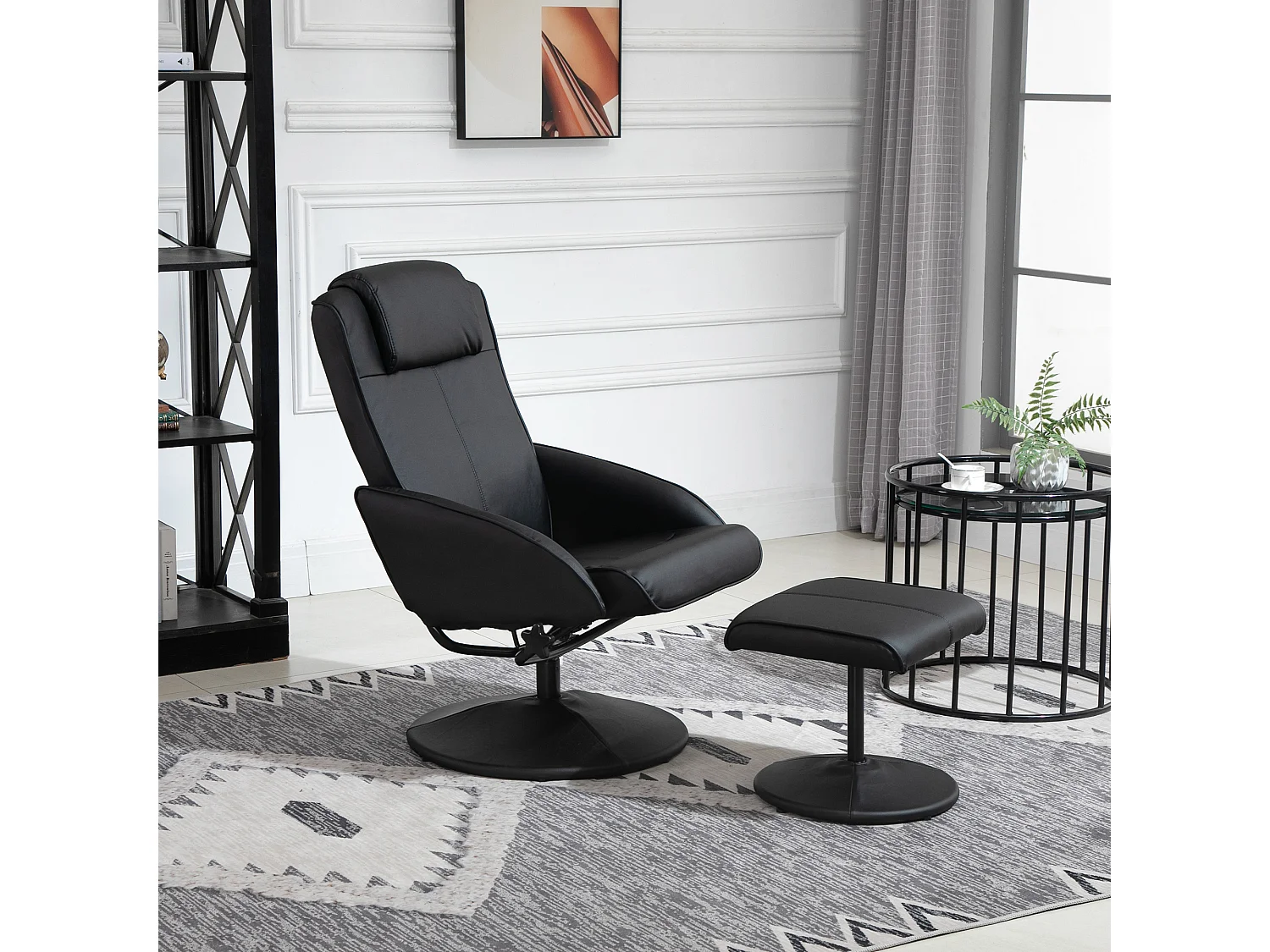 Poltrona relax reclinabile con pouf poggiapiedi in finta pelle