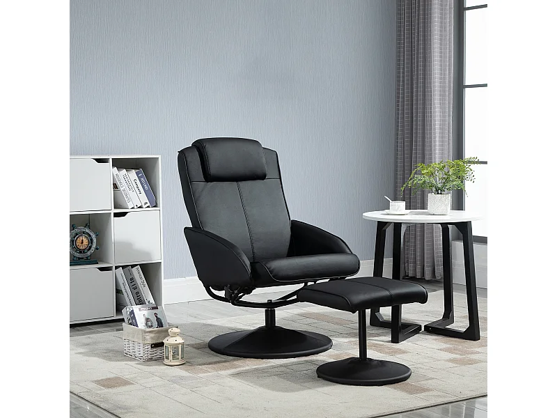 Poltrona relax reclinabile con pouf poggiapiedi in finta pelle