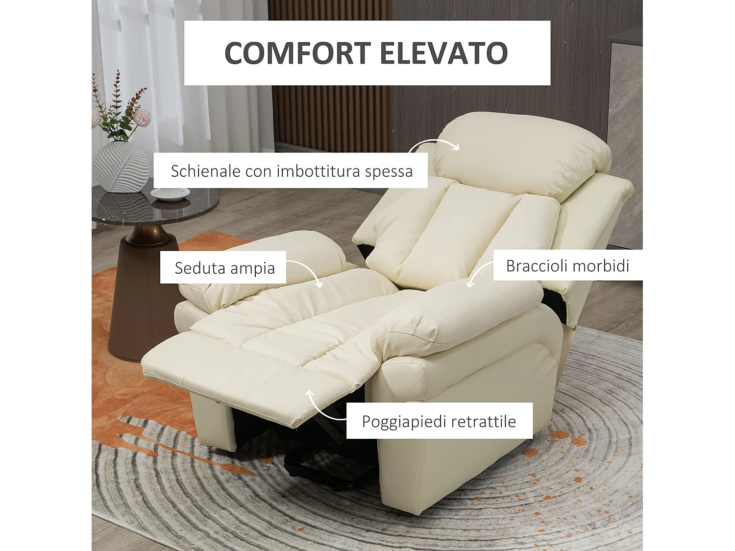 Poltrona reclinabile alzapersona elettrica con telecomando crema