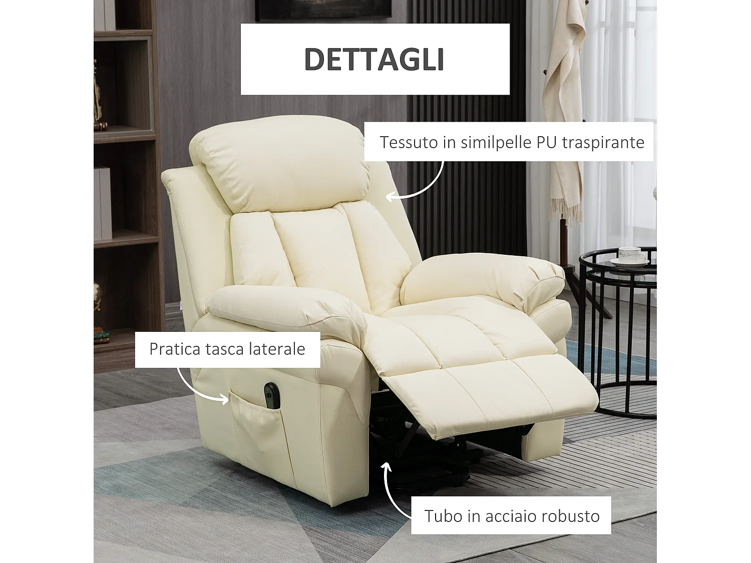 Poltrona reclinabile alzapersona elettrica con telecomando crema