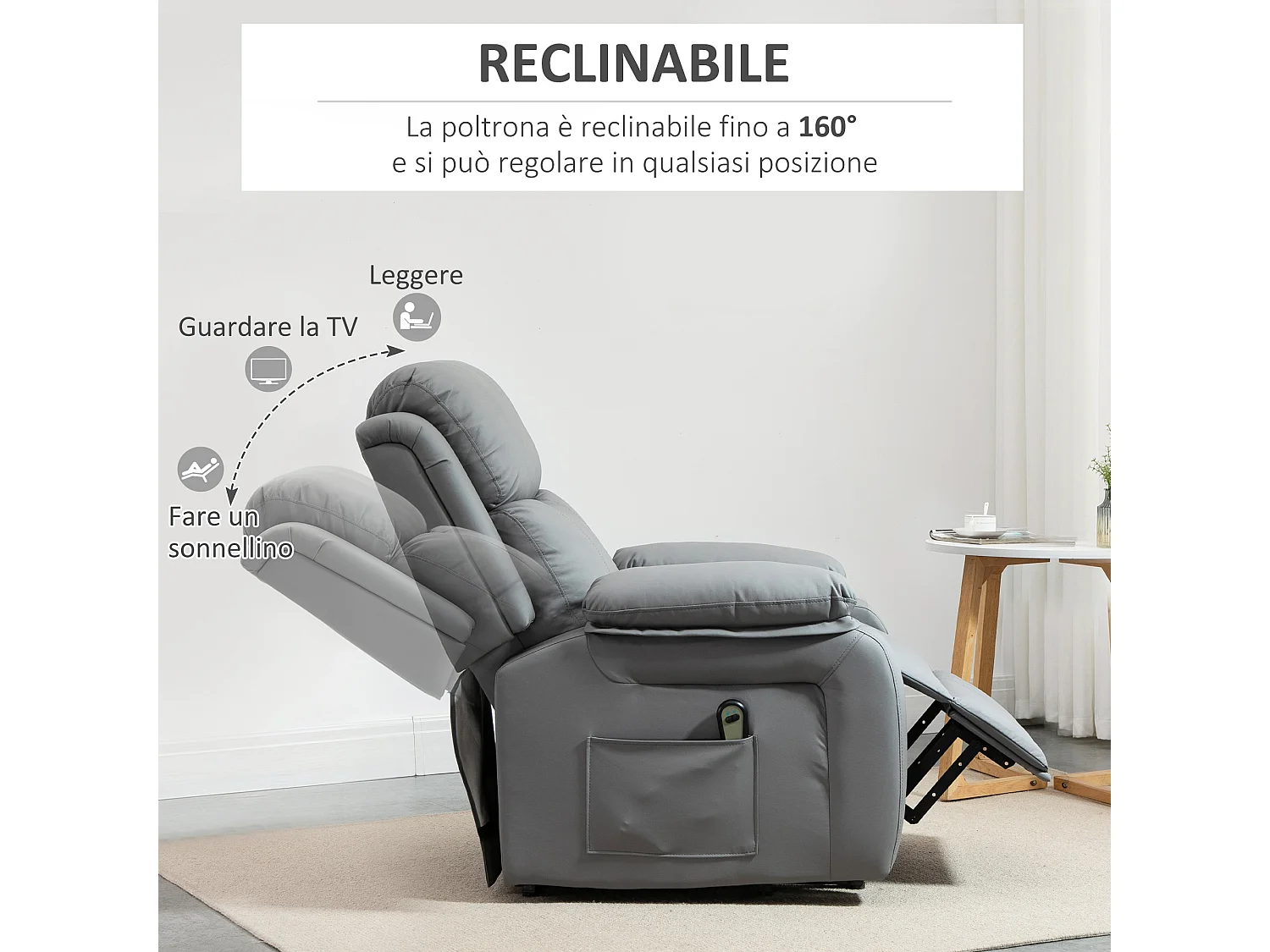 Poltrona relax elettrica alzapersona in similpelle grigia