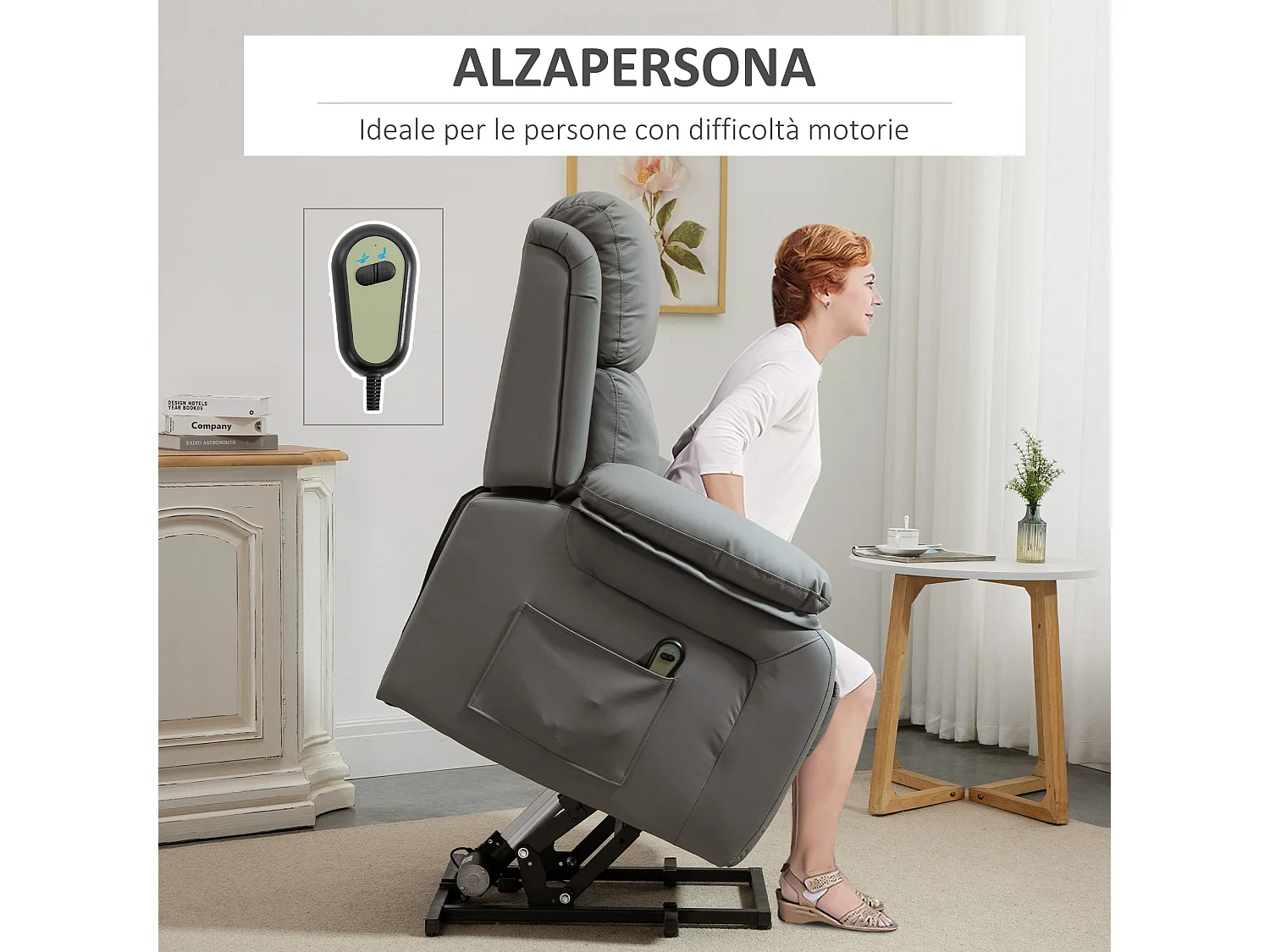 Poltrona relax elettrica alzapersona in similpelle grigia