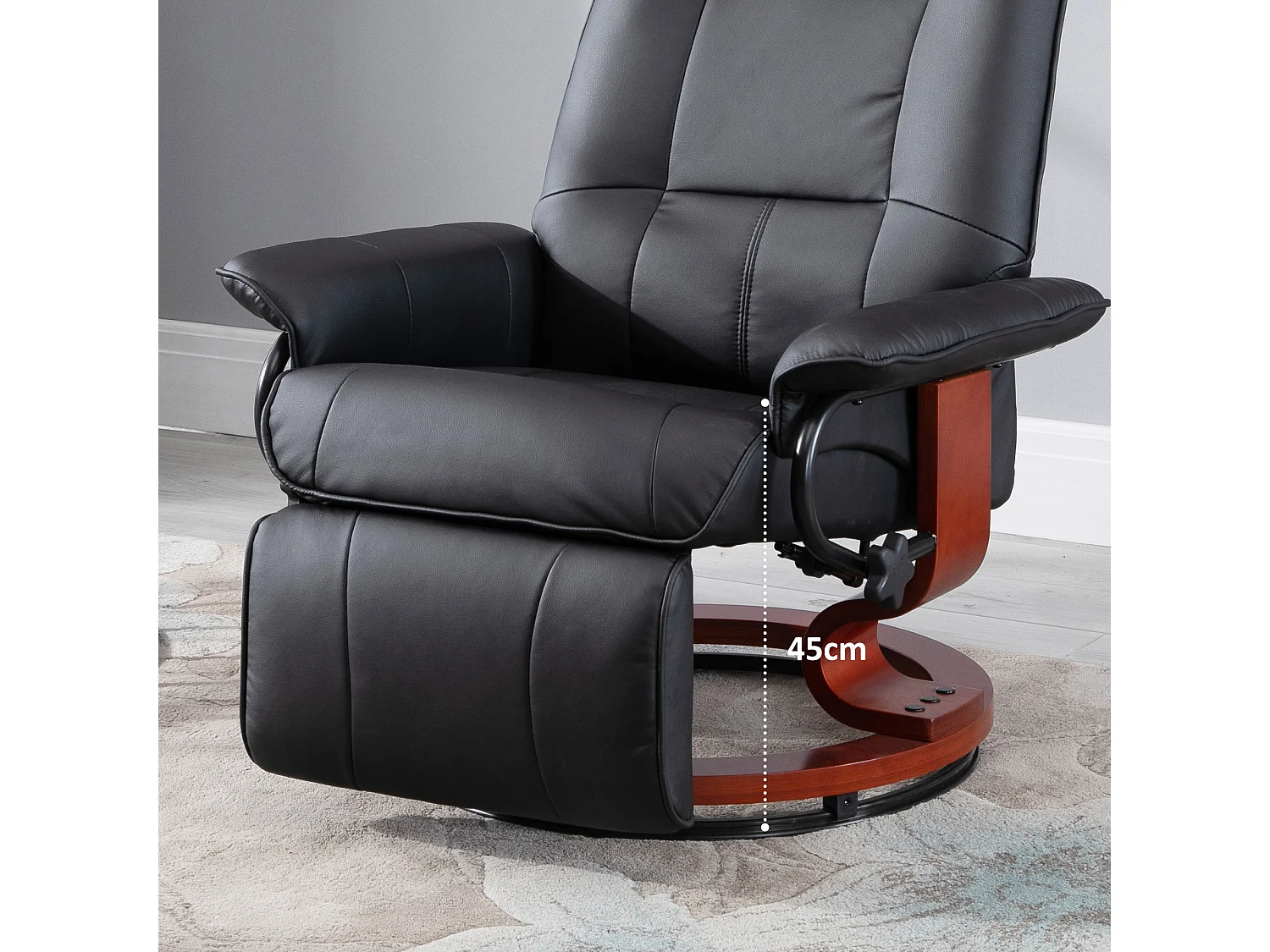 Poltrona reclinabile manualmente con poggiapiedi e girevole nero