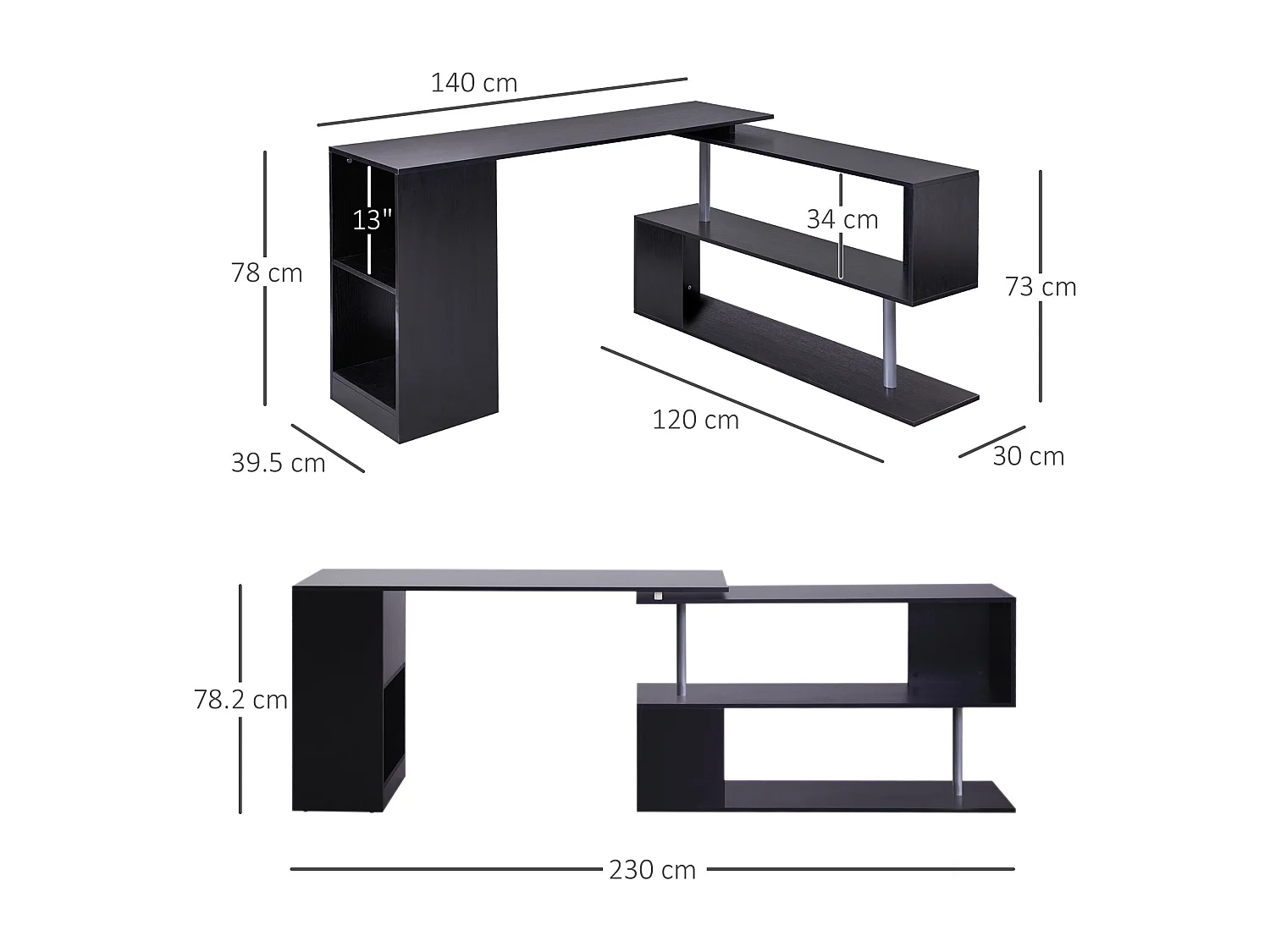 Scrivania angolare e salvaspazio per computer in legno nero