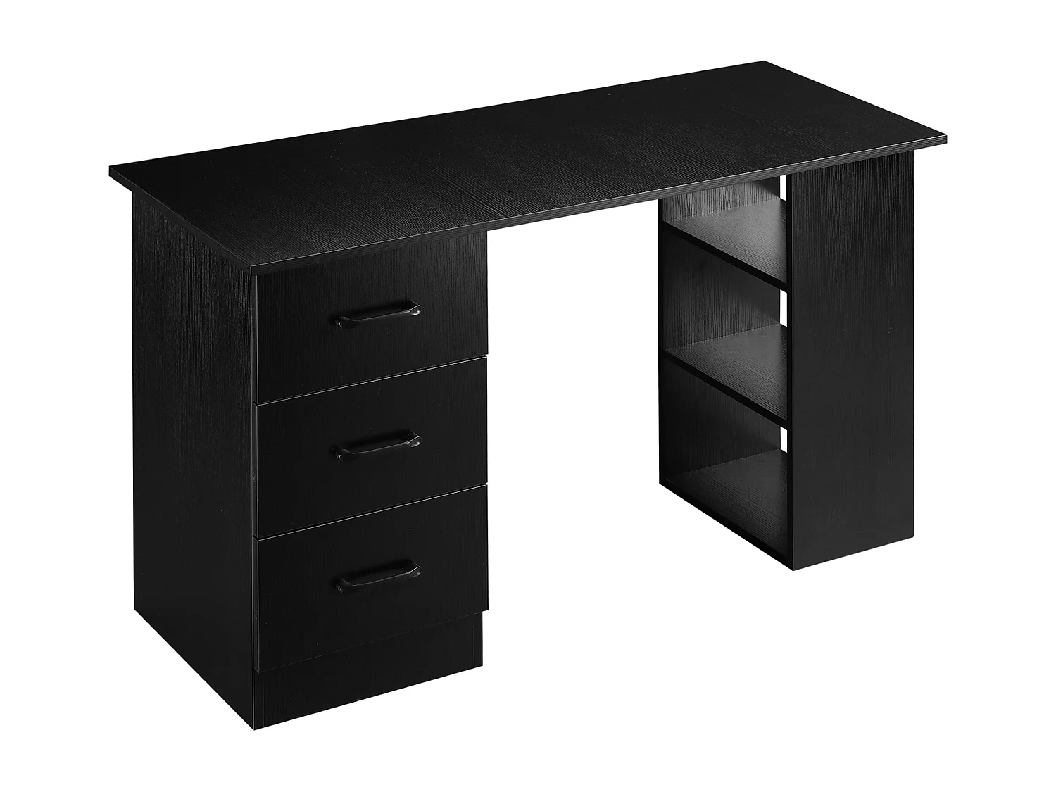 Scrivania moderna con 3 ripiani e 3 cassetti in legno nero