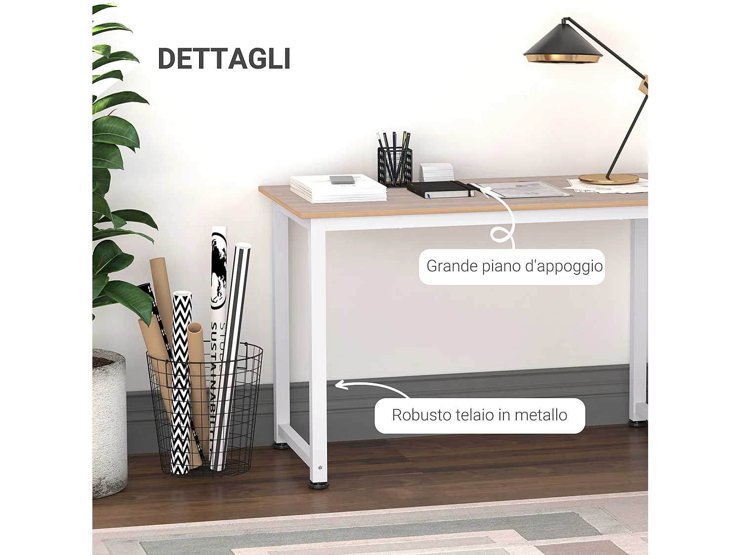 Scrivania 4 piedini regolabili e 2 connettori di base in mdf