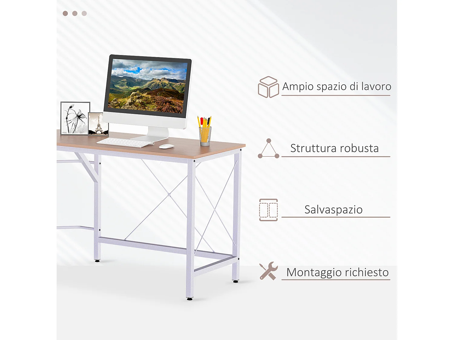 Scrivania e finitura in rovere postazione color legno